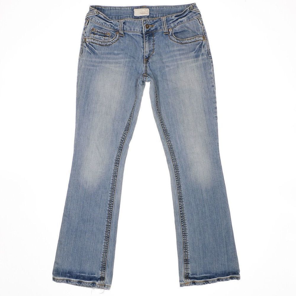 Maurices Bootcut Jeans 7/8 Junior Womens Blue Flap Denim Stretch 29x30 Vintage